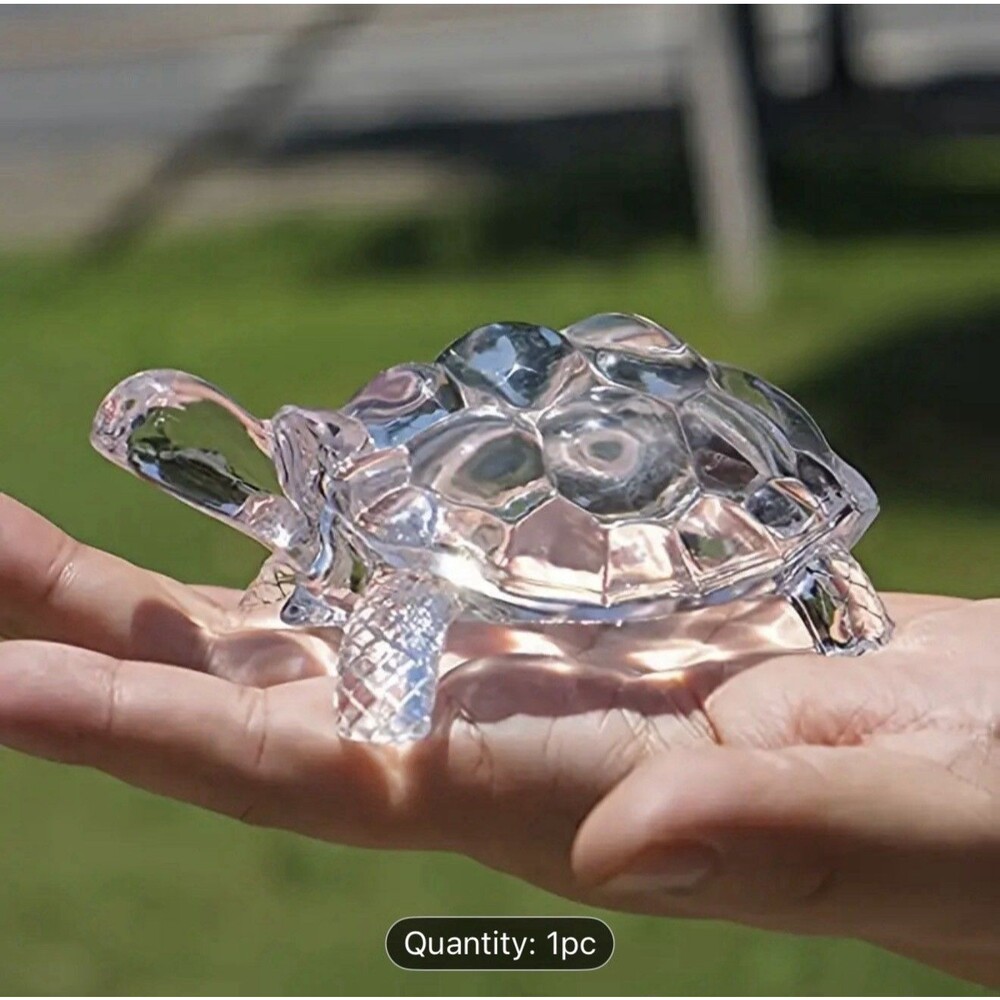 Clear Crystal Glass Land Tortoise Turtle Paperweight Figurine 7" Long